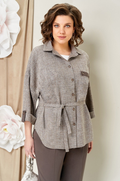 Блуза, брюки, жакет VOLNA 1467 коричнево-бежевый - фото 3