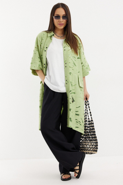 Брюки, кардиган, топ Магия моды 2711 лайм, черный, белый - фото 1