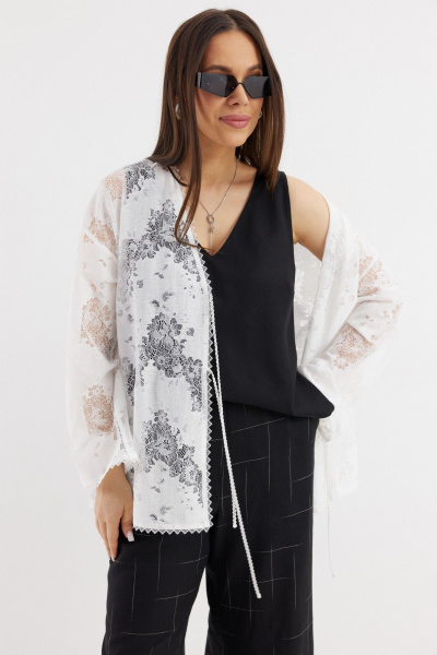 Брюки, кардиган, топ Магия моды 2712 белый, черный - фото 3