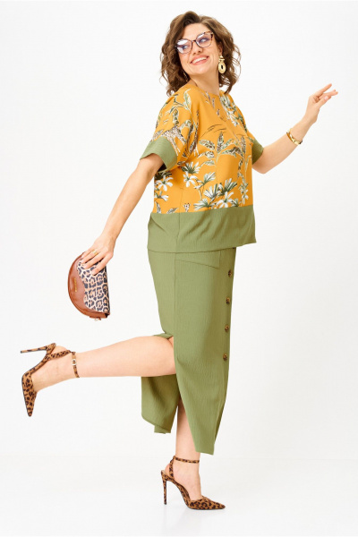 Блуза, юбка Anastasia м-1361 олива_принт - фото 12