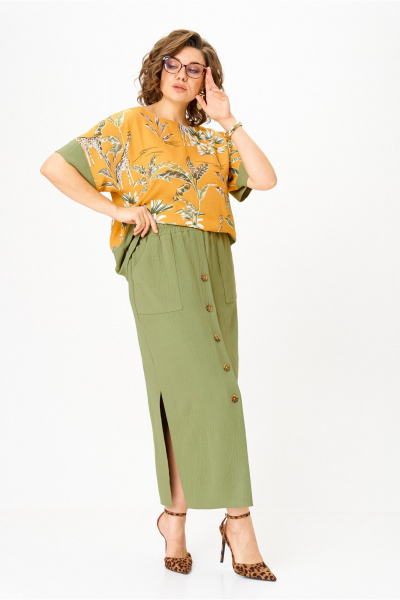 Блуза, юбка Anastasia м-1361 олива_принт - фото 8
