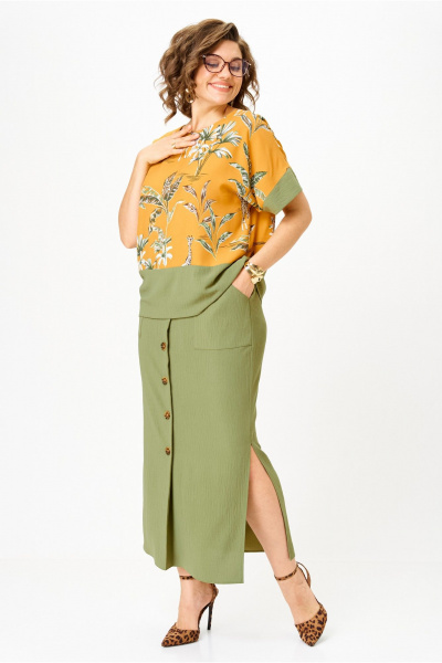 Блуза, юбка Anastasia м-1361 олива_принт - фото 6