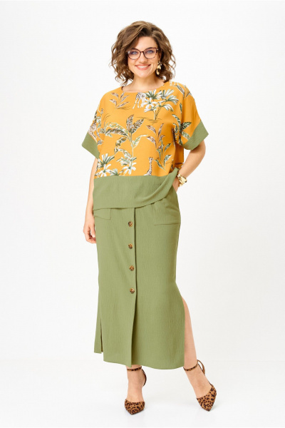 Блуза, юбка Anastasia м-1361 олива_принт - фото 4