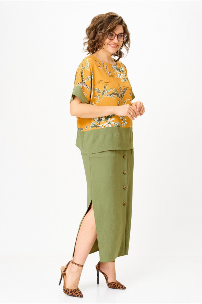 Блуза, юбка Anastasia м-1361 олива_принт - фото 3
