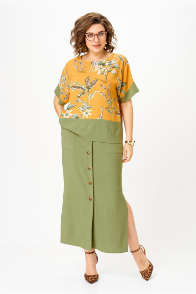 Блуза, юбка Anastasia м-1361 олива_принт - фото 2