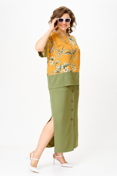 Блуза, юбка Anastasia м-1361 олива_принт - фото 1