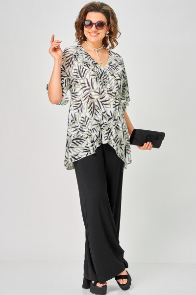 Блуза EVA GRANT 198-1 принт_листики - фото 8