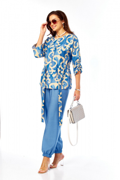 Блуза, брюки Taita plus 2608/1 абстракция/индиго_беж - фото 11