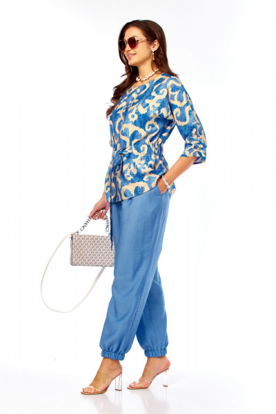Блуза, брюки Taita plus 2608/1 абстракция/индиго_беж - фото 6