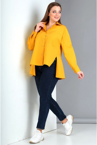 Рубашка-тuniqа свободного силуэта из хлопка на лето Таир-Гранд 62385 манго - фото 3