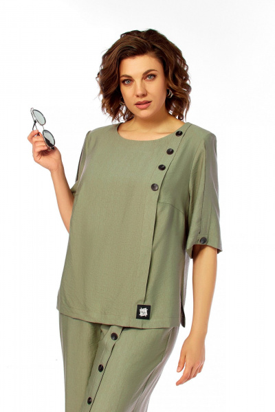 Блуза, брюки Ольга Стиль С-1022 хаки - фото 9