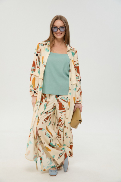 Брюки, кардиган, топ NikVa 976-7 мята_и_бохо_мультиколор - фото 2