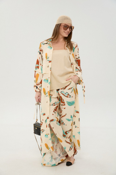 Брюки, кардиган, топ NikVa 976-8 песок_и_бохо_мультиколор - фото 1