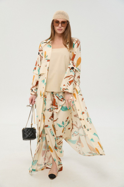 Брюки, кардиган, топ NikVa 976-8 песок_и_бохо_мультиколор - фото 2