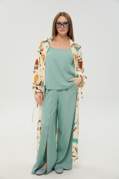 Брюки, кардиган, топ NikVa 976-9 мята_и_бохо_мультиколор - фото 1