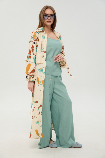 Брюки, кардиган, топ NikVa 976-9 мята_и_бохо_мультиколор - фото 4