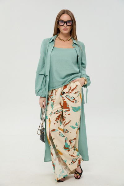 Брюки, кардиган, топ NikVa 976-11 мята_и_бохо_мультиколор - фото 7