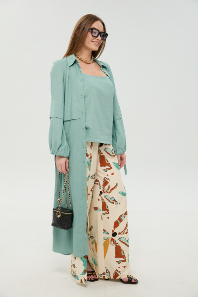 Брюки, кардиган, топ NikVa 976-11 мята_и_бохо_мультиколор - фото 6