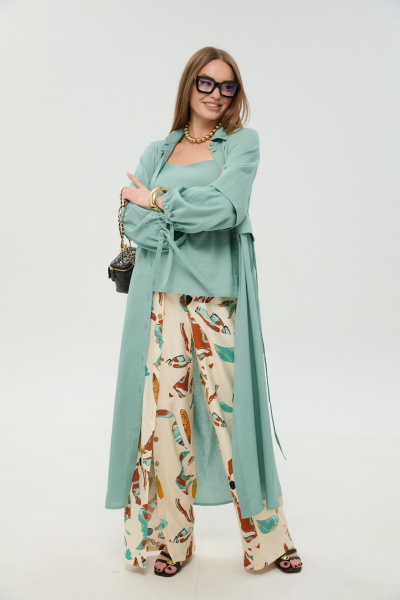 Брюки, кардиган, топ NikVa 976-11 мята_и_бохо_мультиколор - фото 5