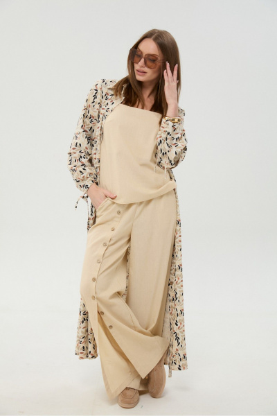 Брюки, кардиган, топ NikVa 976-12 песок_и_песок_мультиколор - фото 6