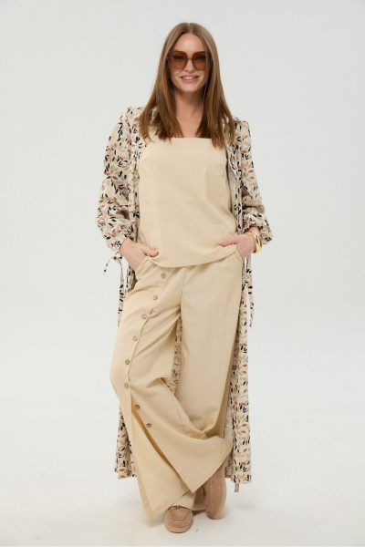 Брюки, кардиган, топ NikVa 976-12 песок_и_песок_мультиколор - фото 1