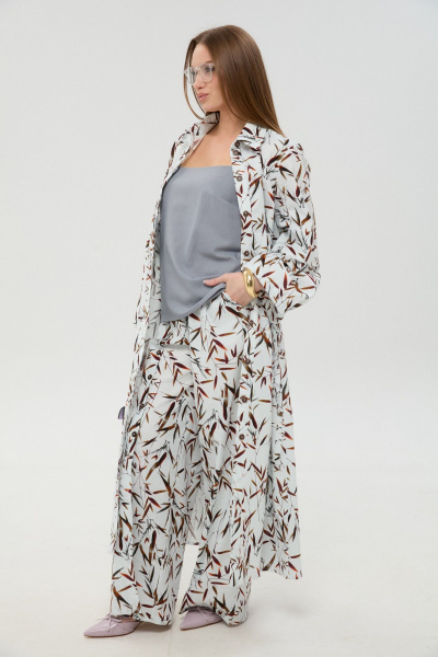 Брюки, кардиган, топ NikVa 976-14 листья_мультиколор - фото 4