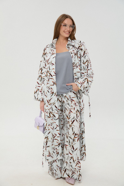 Брюки, кардиган, топ NikVa 976-14 листья_мультиколор - фото 3