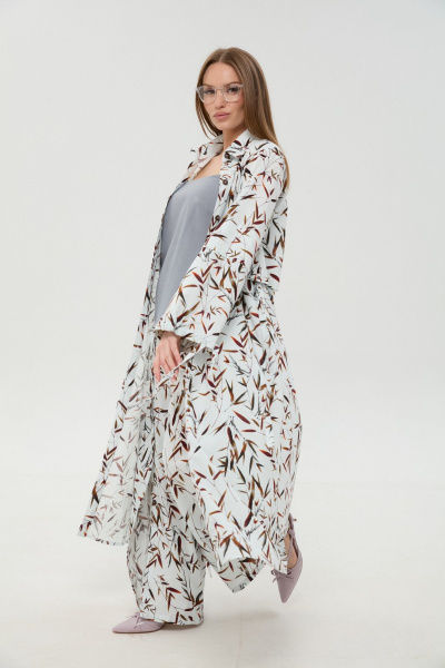 Брюки, кардиган, топ NikVa 976-14 листья_мультиколор - фото 2
