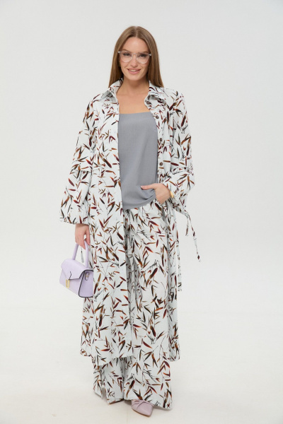 Брюки, кардиган, топ NikVa 976-14 листья_мультиколор - фото 1