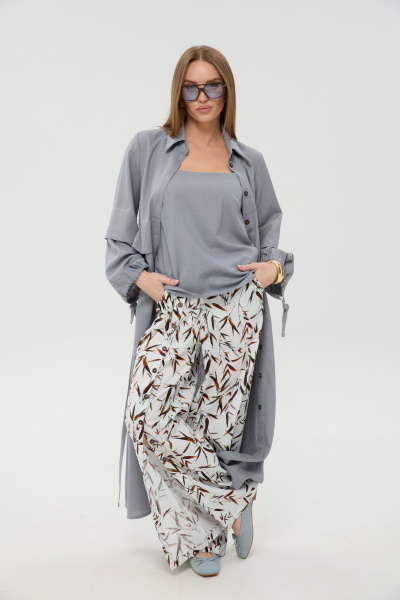Брюки, кардиган, топ NikVa 976-15 серый_и_листья_мультиколор - фото 3