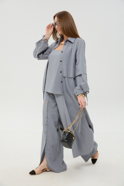 Брюки, кардиган, топ NikVa 976-16 серый - фото 4