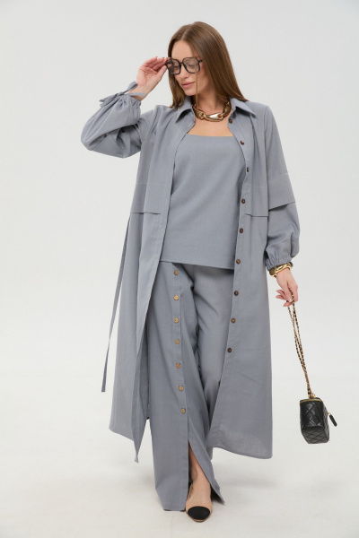 Брюки, кардиган, топ NikVa 976-16 серый - фото 3