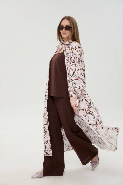 Брюки, кардиган, топ NikVa 976-18 шоколад_и_листья_мультиколор - фото 5