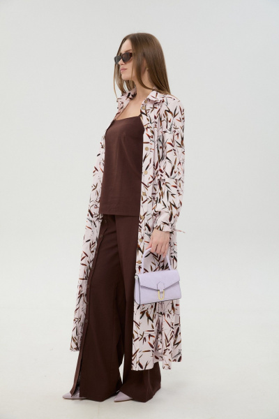Брюки, кардиган, топ NikVa 976-18 шоколад_и_листья_мультиколор - фото 4