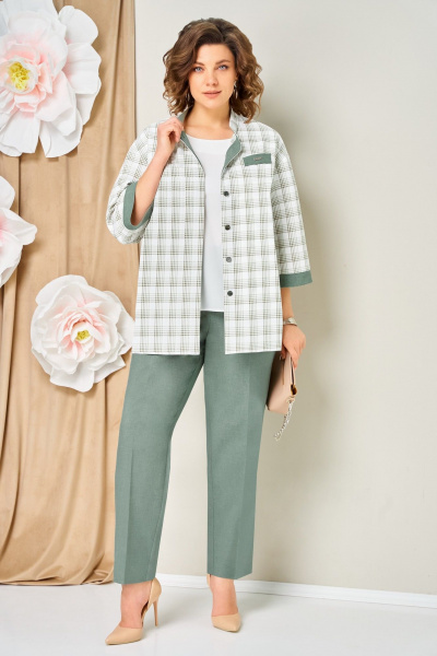 Блуза, брюки, жакет VOLNA 1465 светло-зеленый - фото 1