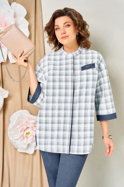 Блуза, брюки, жакет VOLNA 1465 голубой_джинс - фото 3