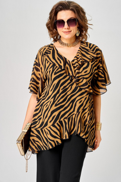 Блуза EVA GRANT 198-1 принт_зебра_кофе - фото 8