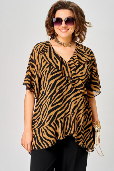 Блуза EVA GRANT 198-1 принт_зебра_кофе - фото 1