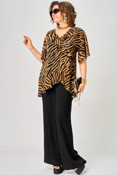 Блуза EVA GRANT 198-1 принт_зебра_кофе - фото 6