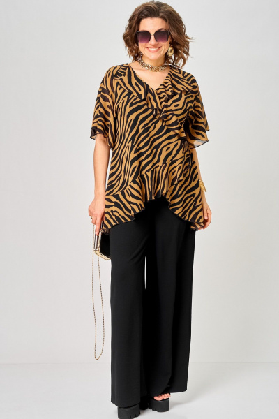 Блуза EVA GRANT 198-1 принт_зебра_кофе - фото 5