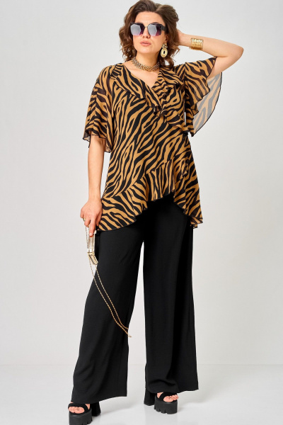 Блуза EVA GRANT 198-1 принт_зебра_кофе - фото 4