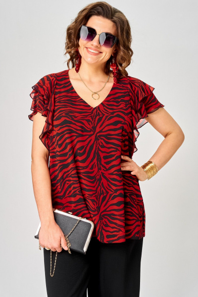 Блуза EVA GRANT 145 принт_зебра_красный - фото 1