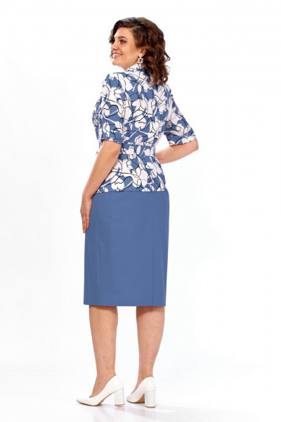 Жакет, юбка Милора-стиль 1361 синие_цветы - фото 2