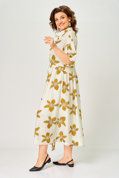 Платье Милора-стиль 1451 молочный/горчичные цветы - фото 2