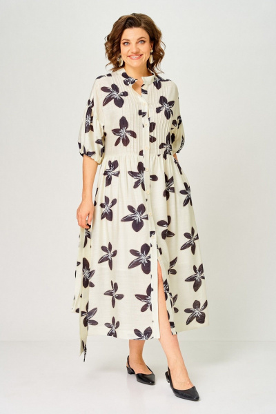 Платье Милора-стиль 1451 молочный/темные цветы - фото 2