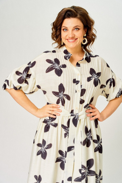 Платье Милора-стиль 1451 молочный/темные цветы - фото 4