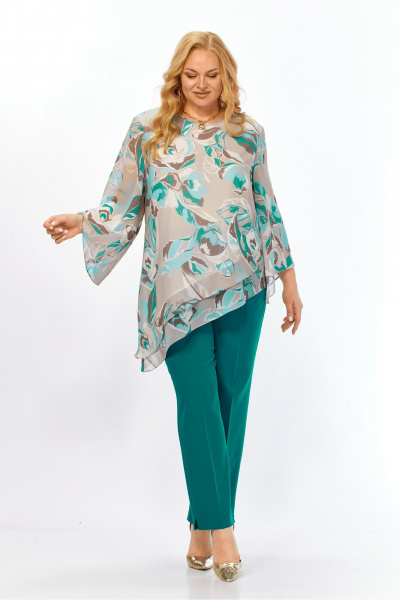 Блуза, брюки Элль-стиль 2459.1 бирюза - фото 20