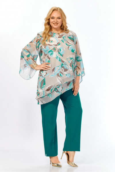 Блуза, брюки Элль-стиль 2459.1 бирюза - фото 18