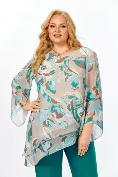 Блуза, брюки Элль-стиль 2459.1 бирюза - фото 7