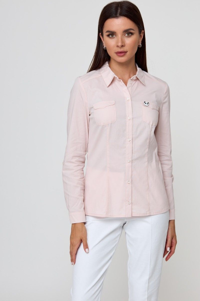 Блуза классического кроя с нагрудными вытачками и съемной брошью Anelli 530 пудра - фото 7